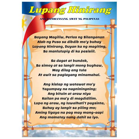 Laminated Wall Poster Decor LUPANG HINIRANG PANATANG .